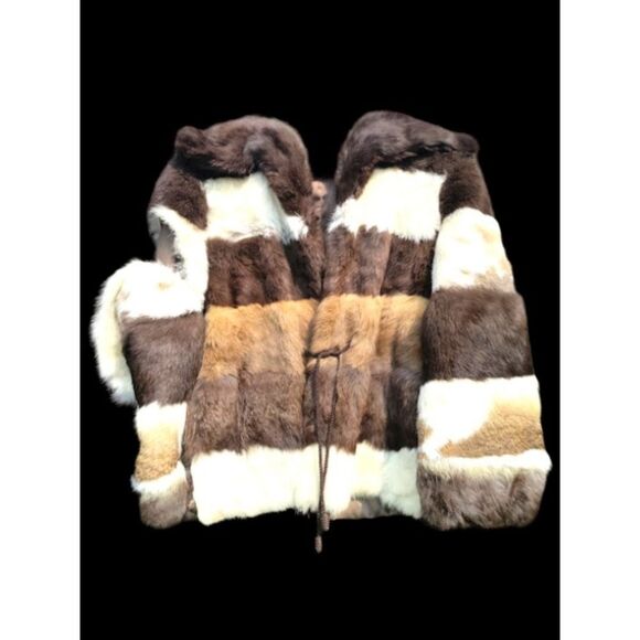 Jacques Saint Laurent Women's (XL) Tricolor Rabbit Fur Jacket (1970s) For Repair - Picture 1 of 11
